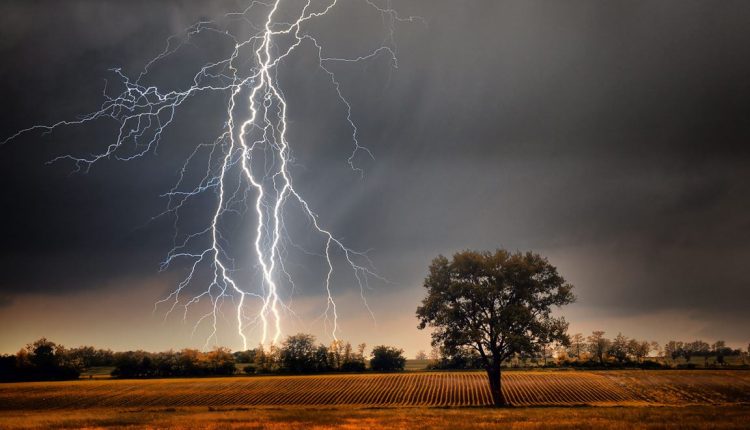 Lightning over field